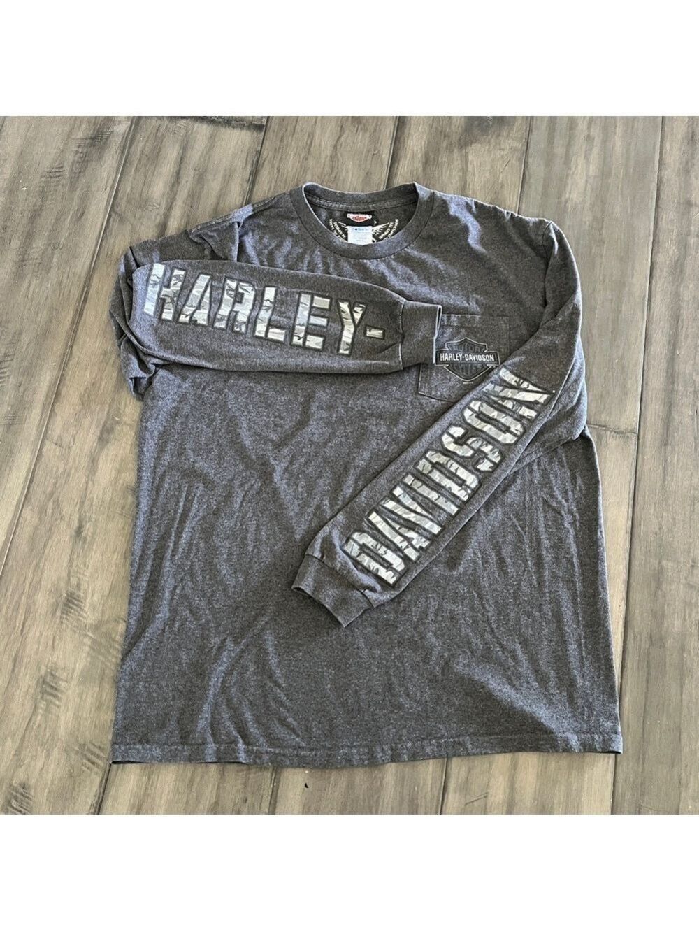 Harley Davidson Gray Long Sleeve Graphic Shirt - Size XL
